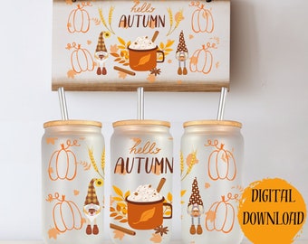 Autumn Pumpkin Latte Glass Can Tumbler Sublimation Design (Digital Download)