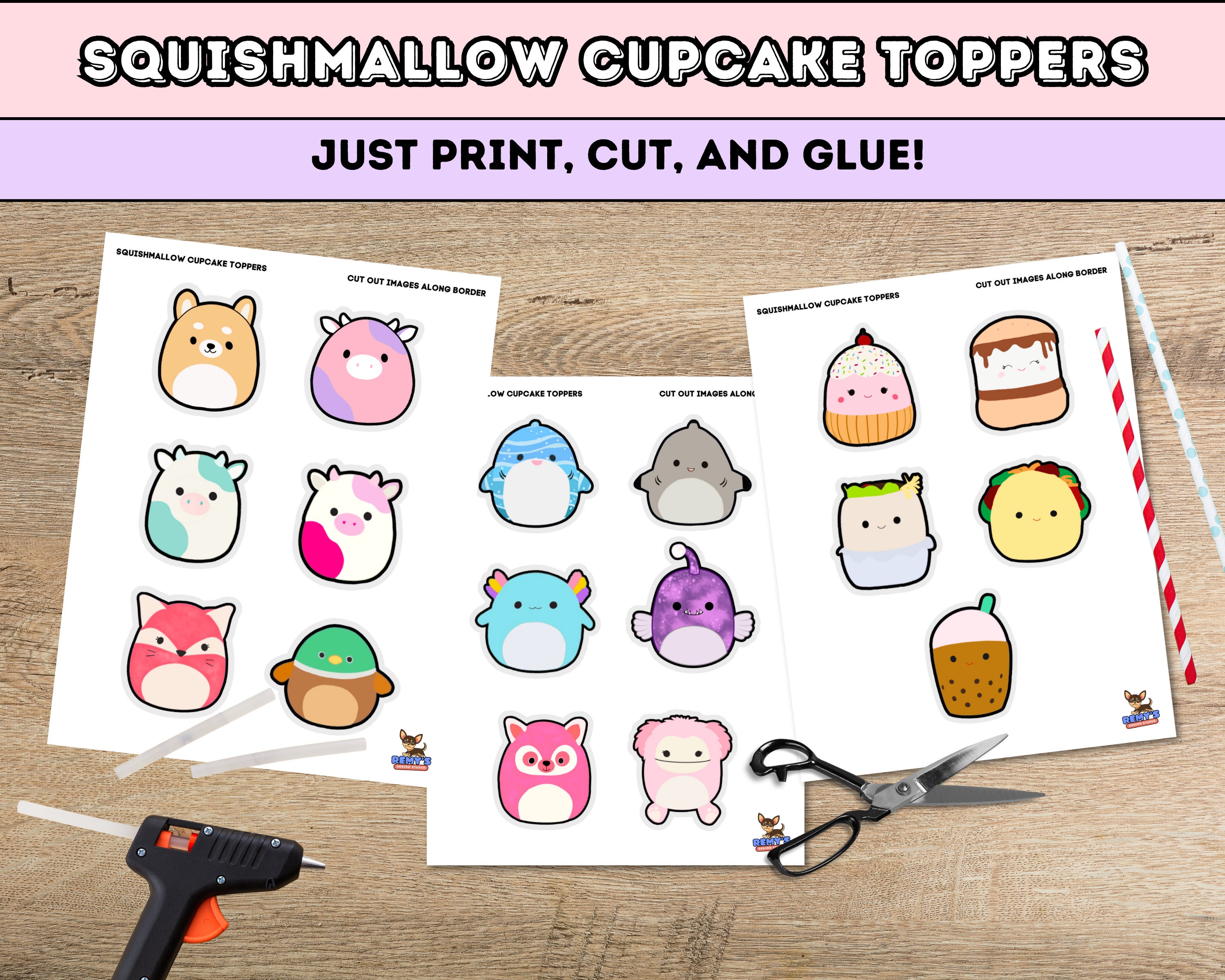 Squishmallow Cupcake Toppers Printable Cake Topper Etsy