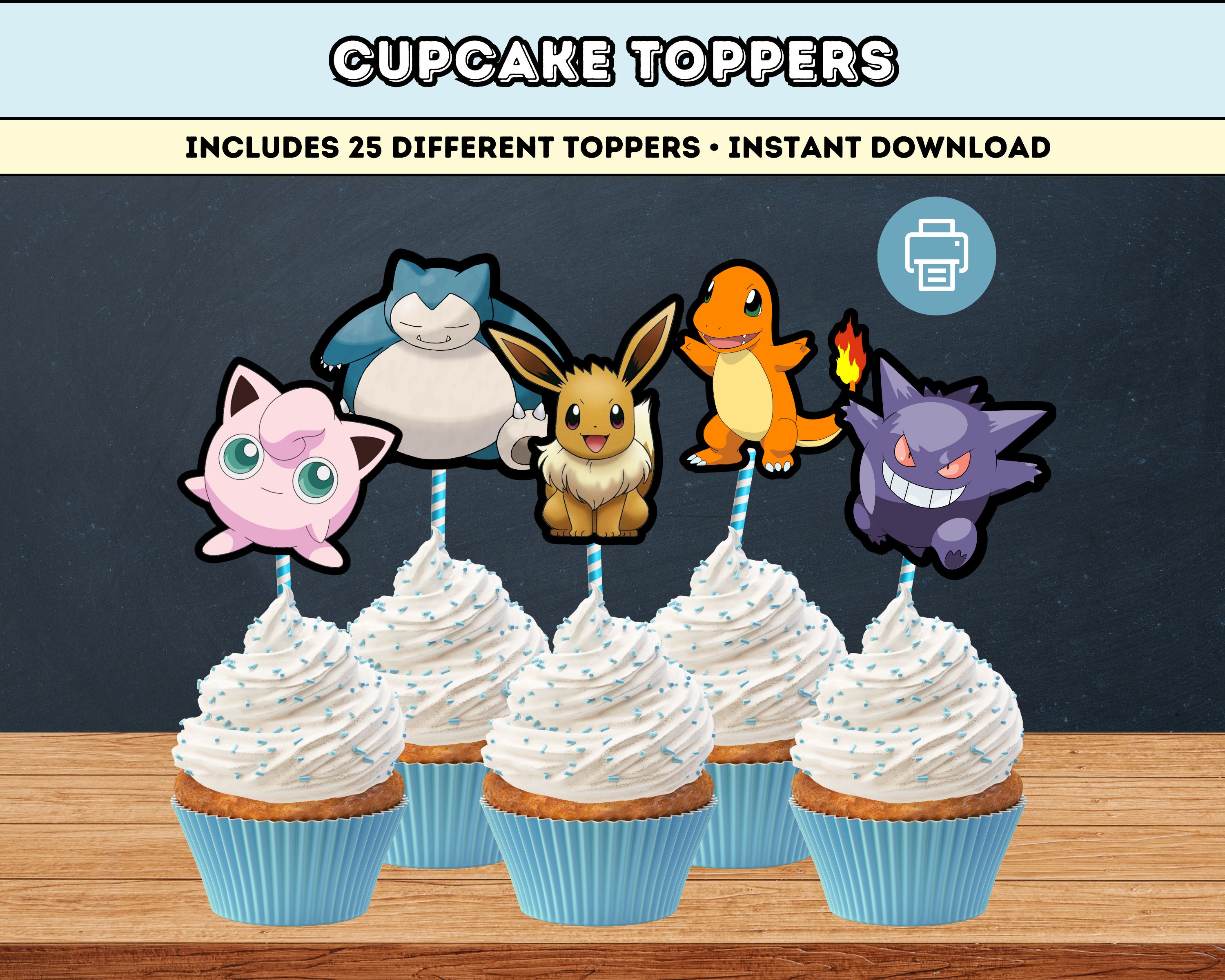 25 Pokemon Cupcake Toppers Pikachu Cake Toppers for Kids Birthday Party  Cake Decorations