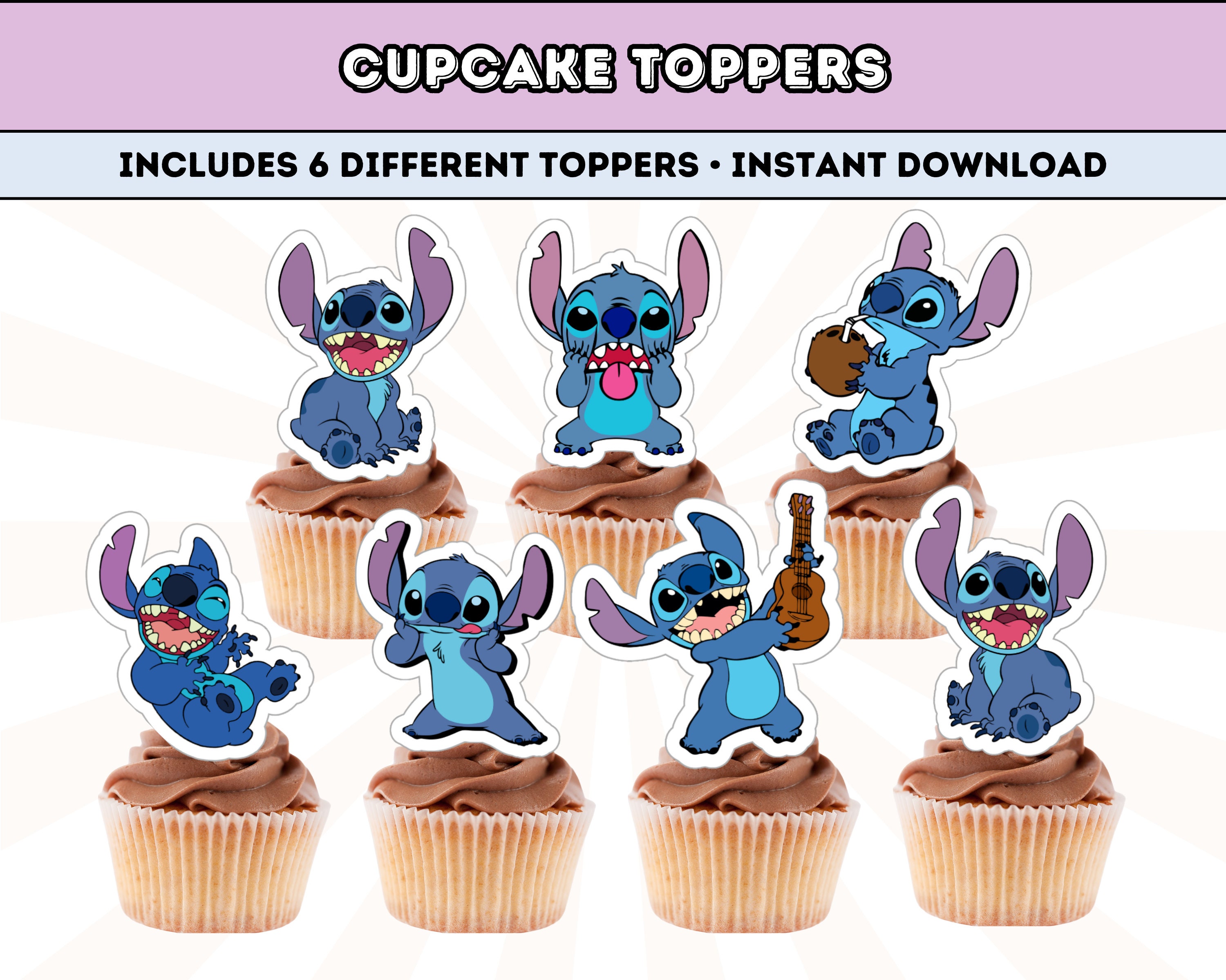 21pcs Blue Cartoon Pet Cupcake Toppers for Lilo & Stitch Party -Hawaiian  Tropical Summer Sea Beach Cupcake Toppers For Boys Girls Birthday Party