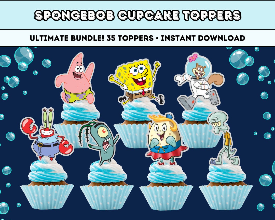 Spongebob Cupcake Toppers Printable Cake Topper Spongebob - Etsy