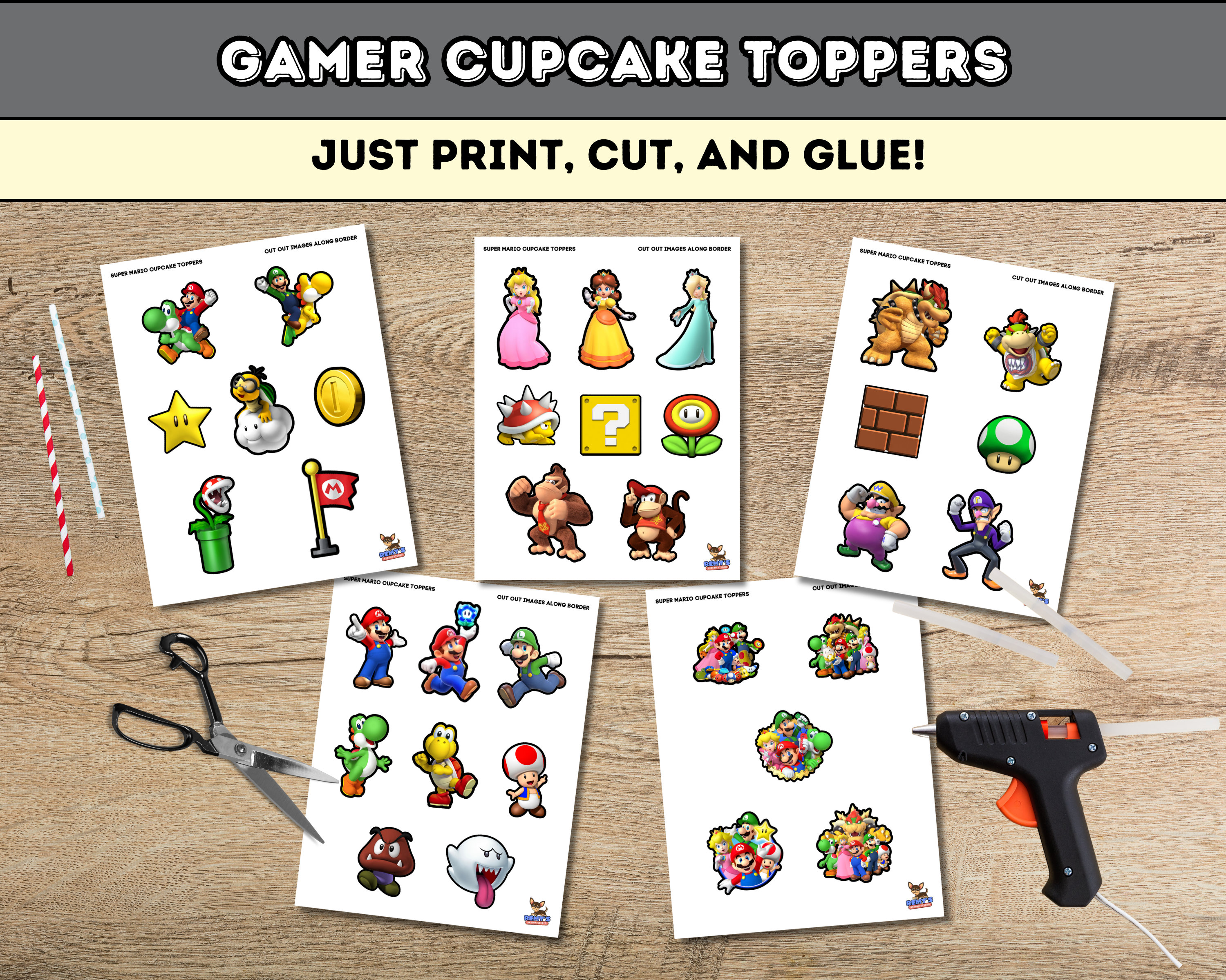 Gamer Cupcake Toppers Printable Gamer Cake Topper Gamer - Etsy