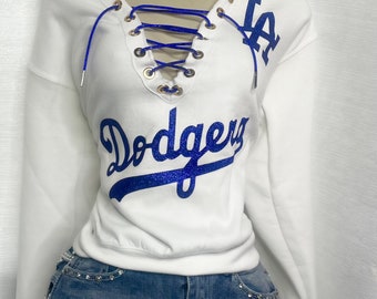 LA Dodgers off the shoulder sweater - White