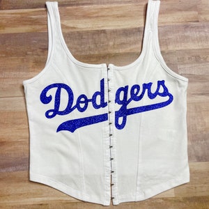 Top corsetto Dodgers - Bianco con vinile glitterato blu reale