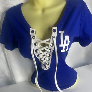 LA Dodgers Fitted Shirt with white lace - Plus size available
