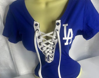 LA Dodgers Fitted Shirt with white lace - Plus size available