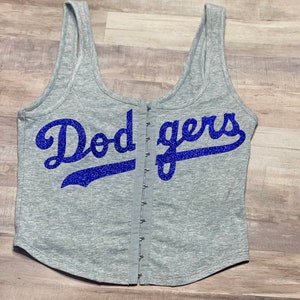 Dodgers Corset Top - Gray with royal blue glitter vinyl