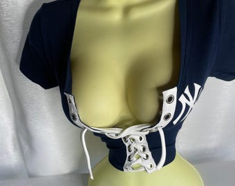 NY Yankees Crop Top with white lace