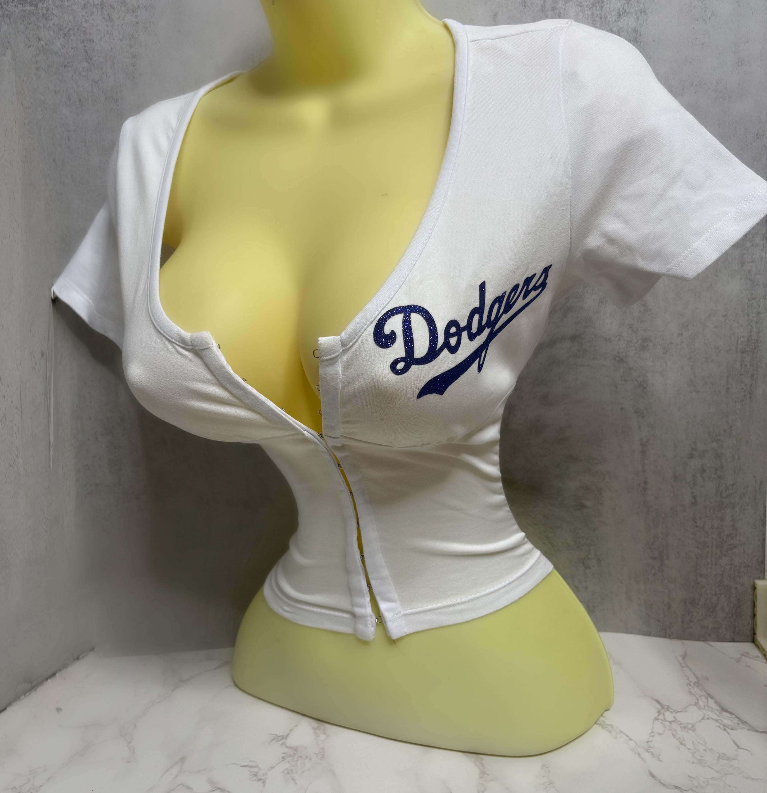 Dodgers Corset Top - White Short Sleeve