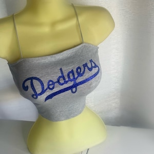 Dodgers Spaghetti Strap Crop Top - Heather Gray