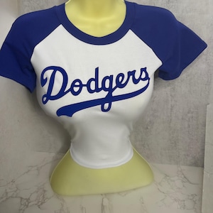 Dodgers Raglan Crop Top - White and Royal Blue