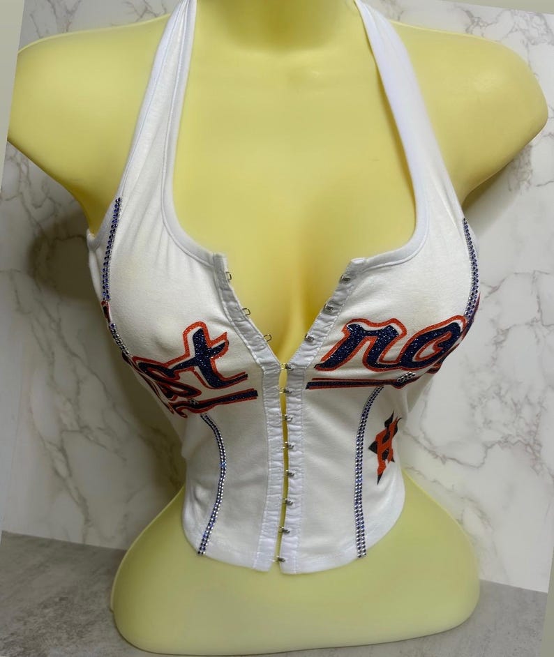 Astros Corset Top With Rhinestone Trim - White - Etsy