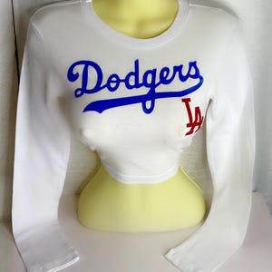 Dodgers Long Sleeve Crop Top - White