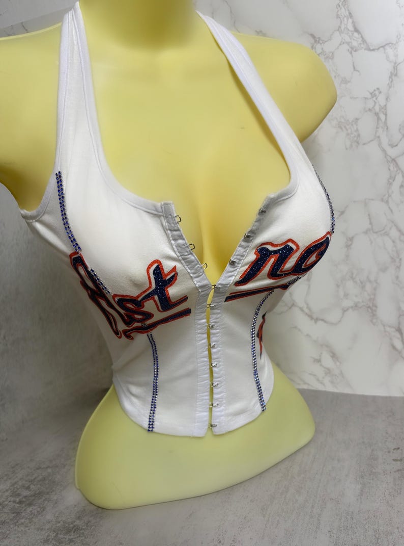 Astros Corset Top With Rhinestone Trim - White - Etsy
