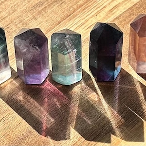 Fluorite Point | Natural Polished Fluorite Mini Tower | Rainbow Fluorite Gemstone | Crystal Mineral | Green Purple Blue Fluorite Mini Point
