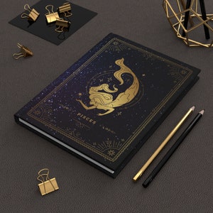 Cuaderno de tapa dura de Piscis / Diario del zodiaco para hombres o mujeres / Diario de manifestación / Notas de lectura de cartas del tarot / Regalo de cumpleaños de astrología