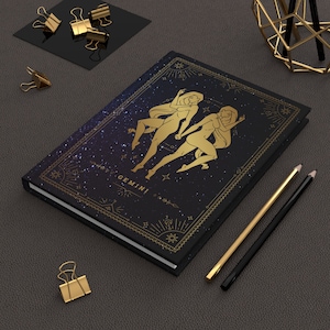 Cuaderno de tapa dura Gemini / Diario del zodiaco para hombres o mujeres / Diario de manifestación / Notas de lectura de cartas del tarot / Regalo de cumpleaños de astrología