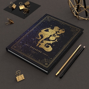 Cuaderno de tapa dura de Acuario / Diario del zodiaco para hombres o mujeres / Diario de manifestación / Notas de lectura de cartas del tarot / Regalo de cumpleaños de astrología