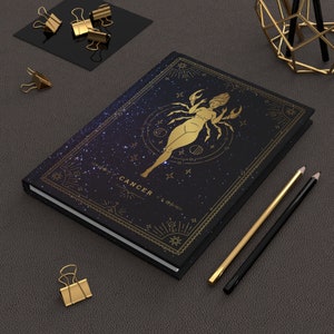 Cuaderno de tapa dura de cáncer / Diario del zodiaco para hombres o mujeres / Diario de manifestación / Notas de lectura de cartas del tarot / Regalo de cumpleaños de astrología