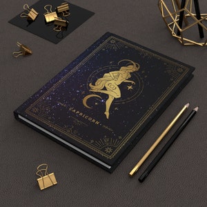 Cuaderno de tapa dura de Capricornio / Diario del zodiaco para hombres o mujeres / Diario de manifestación / Notas de lectura de cartas del tarot / Regalo de cumpleaños de astrología
