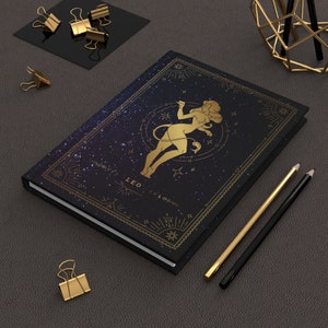 Cuaderno de tapa dura Leo / Diario del zodiaco para hombres o mujeres / Diario de manifestación / Notas de lectura de cartas del tarot / Regalo de cumpleaños de astrología