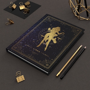 Cuaderno de tapa dura Libra / Cuaderno del zodiaco para hombres o mujeres / Diario de manifestación / Notas de lectura de cartas del tarot / Regalo de cumpleaños de astrología