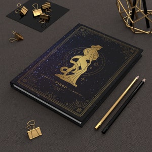 Cuaderno de tapa dura Virgo / Diario del zodiaco para hombres o mujeres / Diario de manifestación / Notas de lectura de cartas del tarot / Regalo de cumpleaños de astrología