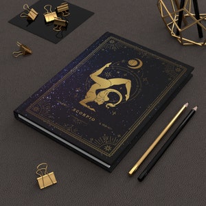 Cuaderno de tapa dura de Escorpio / Diario del zodiaco para hombres o mujeres / Diario de manifestación / Notas de lectura de cartas del tarot / Regalo de cumpleaños de astrología