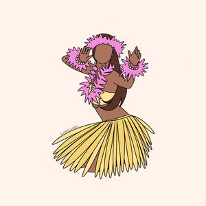 Hawaiian Hula Girl - Hawaiian Wall Art - Polynesian Art - Yellow Pink