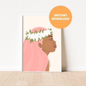 Pink Polynesian Girl Dreamy Island Girl Wall Art - Digital Print