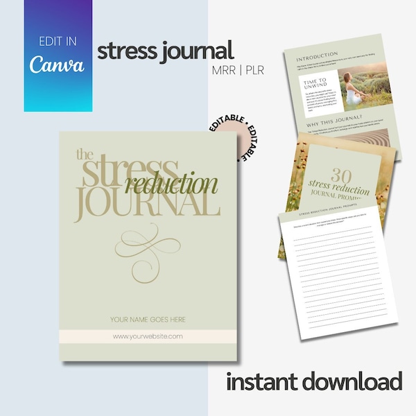 The Stress Reduction Digital Journal | Done for you Journal | Digital Products | Editable Journal | MRR | PLR