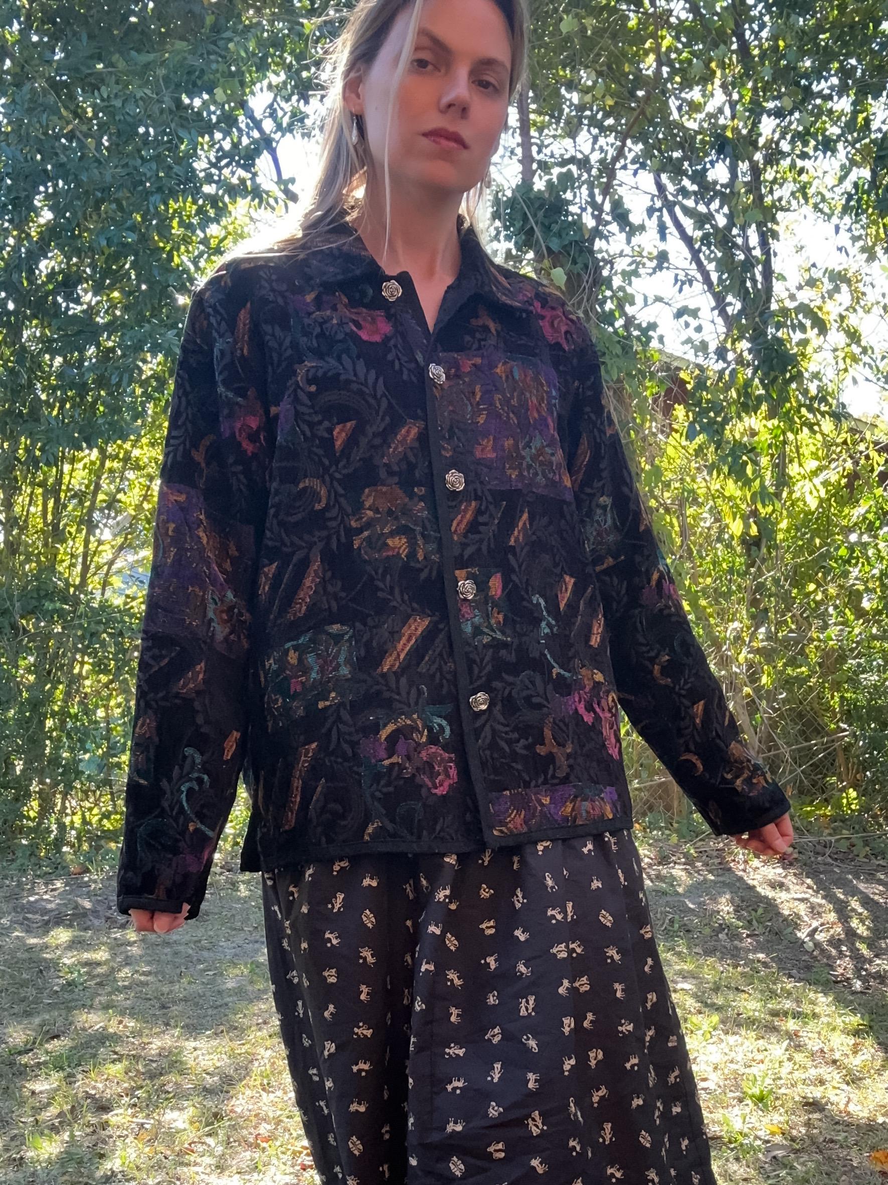 acka flower jacquard jacket（brown） Sunflower Jacquard Flower Jacket Brown at CareOfCarl.com