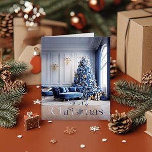 Tarjeta navideña azul única, tarjeta de felicitación, tarjeta festiva, tarjeta de Feliz Navidad, tarjeta navideña personalizada, saludos de temporada