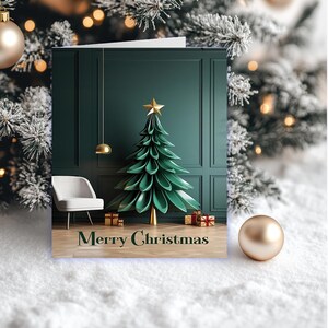Tarjeta de felicitación con árbol de Navidad verde, tarjeta festiva, tarjeta de Navidad de invierno, tarjeta navideña, saludos de temporada, Navidad