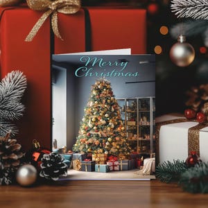 Feliz Navidad, Tarjeta de luces del árbol de Navidad, Tarjeta de felicitación, Tarjeta festiva, Tarjeta de Navidad, Tarjeta de Navidad, Saludos de temporada