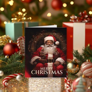 Tarjeta de Navidad de Papá Noel africano, tarjeta de felicitación de Feliz Navidad, tarjeta festiva, tarjeta de Navidad de Papá Noel, saludos de temporada