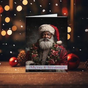Tarjeta de Navidad de Papá Noel africano, tarjeta de felicitación de Feliz Navidad, tarjeta festiva, tarjeta de Navidad de Papá Noel, saludos de temporada