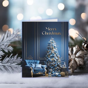 Tarjeta de Navidad azul, tarjeta de felicitación, tarjeta festiva, tarjeta de invierno de Navidad, tarjeta de Navidad con saludos de temporada, saludos de temporada