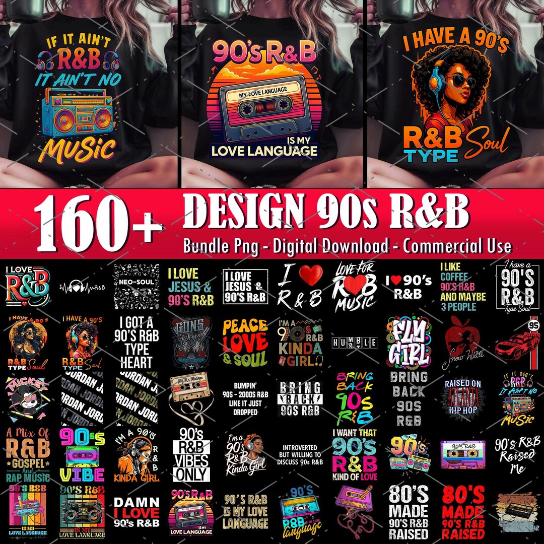 160+ 90s R&B Retro Designs Bundle, Vintage 90’s Music Graphics ...