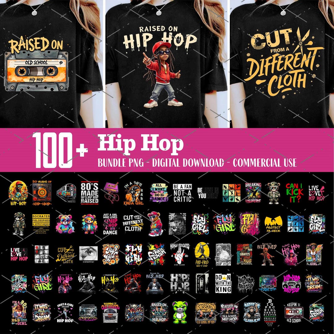 Rap Graphics 100+ Hip Hop PNG Bundle, Old School Streetwear Clipart, Retro Urban Rap ...