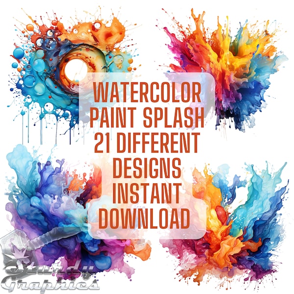 Watercolor Paint Splash Graphic Aquarelle Clipart Paint Splatter PNG Paint Splash Clipart Splash Splatter PNG Rainbow Paint Splash Digital