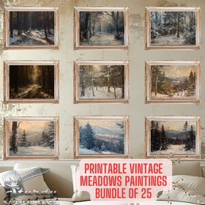 Printable Vintage Gallery Set, Vintage Winterscape Gallery Wall Set, 25 Pack Antique Oil Paintings, Digital Download