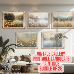 Printable Vintage Gallery Set, Gallery Wall Set, 25 Pack Antique Landscape Oil Paintings, Digital Download