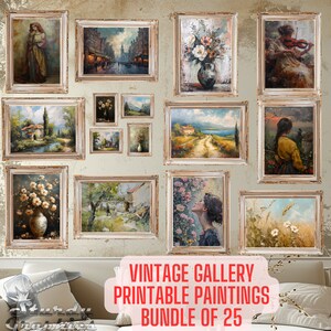 Printable Vintage Gallery Set, Gallery Wall Set, 25 Pack Antique Oil Paintings, Digital Download