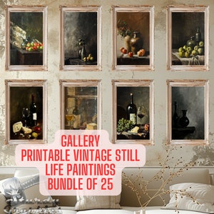 Printable Vintage Gallery Set, Gallery Wall Set, 25 Pack Vintage Still Life Oil Paintings, Digital Download