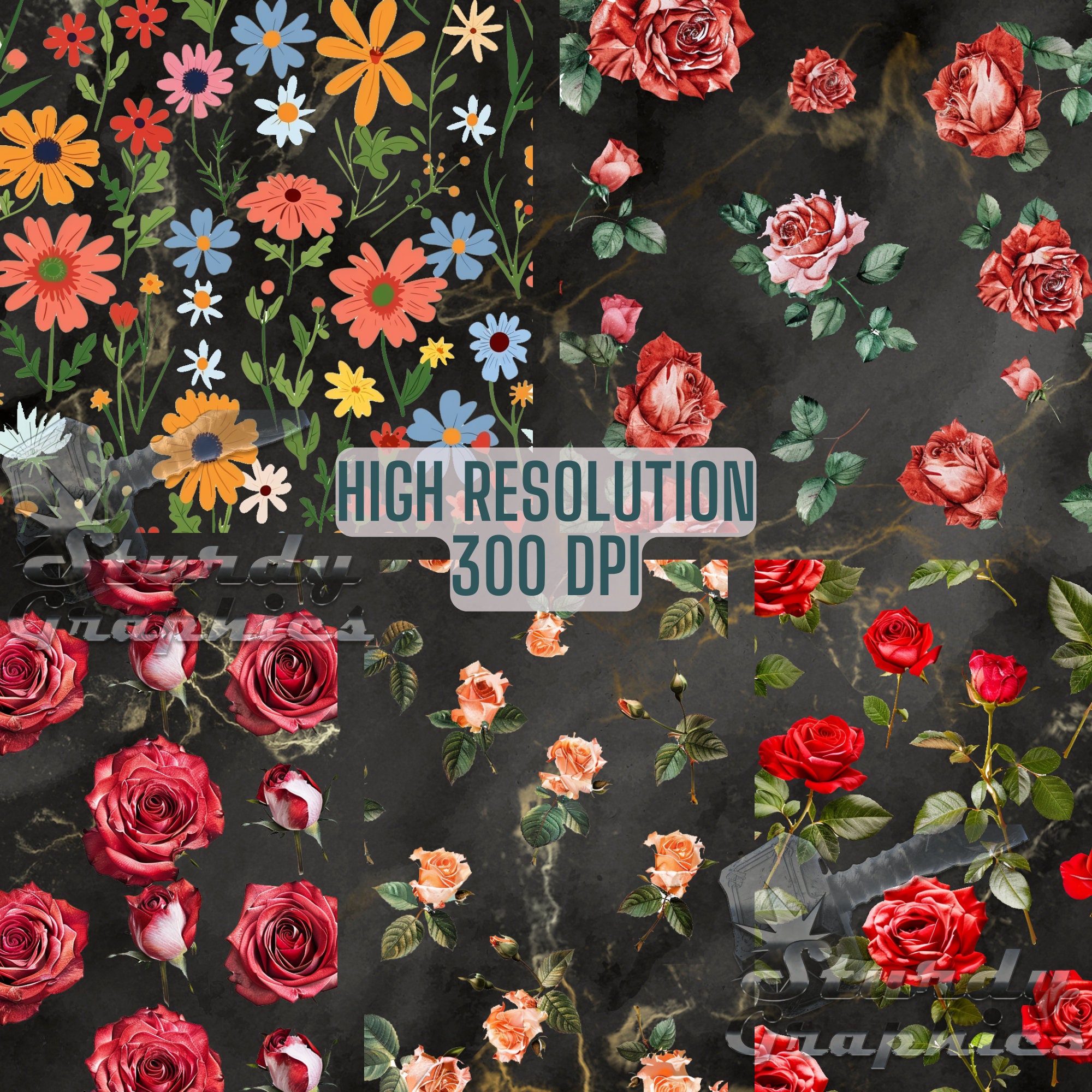 Transparent Background Flowers Seamless Pattern Pack Bundle - Etsy ...