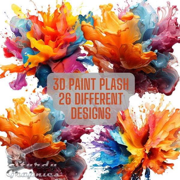 3D Rainbow Paint Splash Graphic Aquarelle Clipart Paint Splatter PNG Paint Splash Clipart Splash Splatter PNG Rainbow Paint Splash Digital