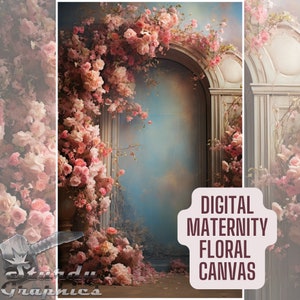 Pano de fundo digital para fotos de maternidade, cenário floral em tela, sobreposição digital de Photoshop, cenário de belas artes