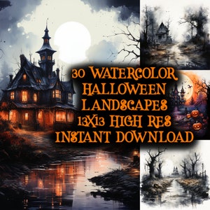Gruselige Collage Halloween Ephemera Halloween Hintergrund Halloween Journal Halloween Landschaft Halloween Seiten Halloween Aquarell Journal