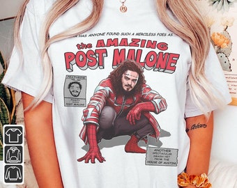 The Amazing Post Malone Comic Shirt, 90S Vintage Merch Book Art, Posty Parody Spider Retro Unisex Graphic Tee Gift For Fan V1, Com2906Kh
